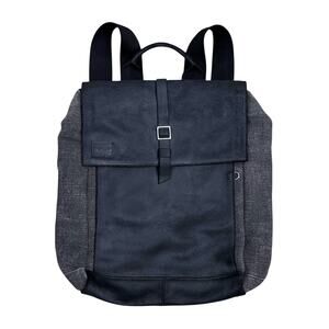 TOMS Black Leather Canvas Caravan Backpack